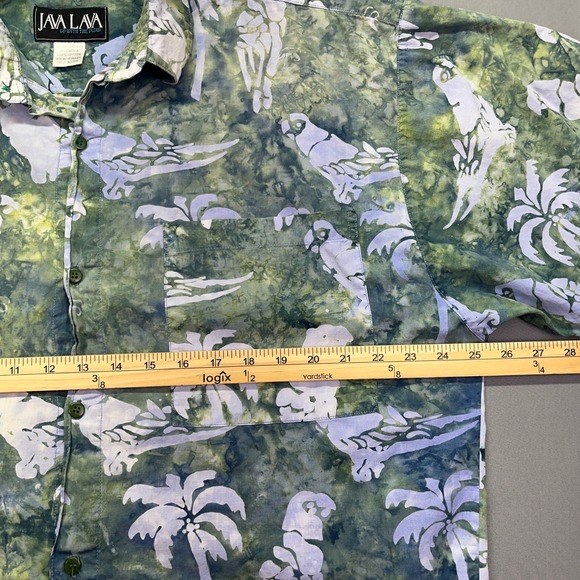 VTG Java Lava Parrot Palm Tree Hawaiian Shirt Tropical Button Up‎ Green Sz XL - Picture 3 of 7